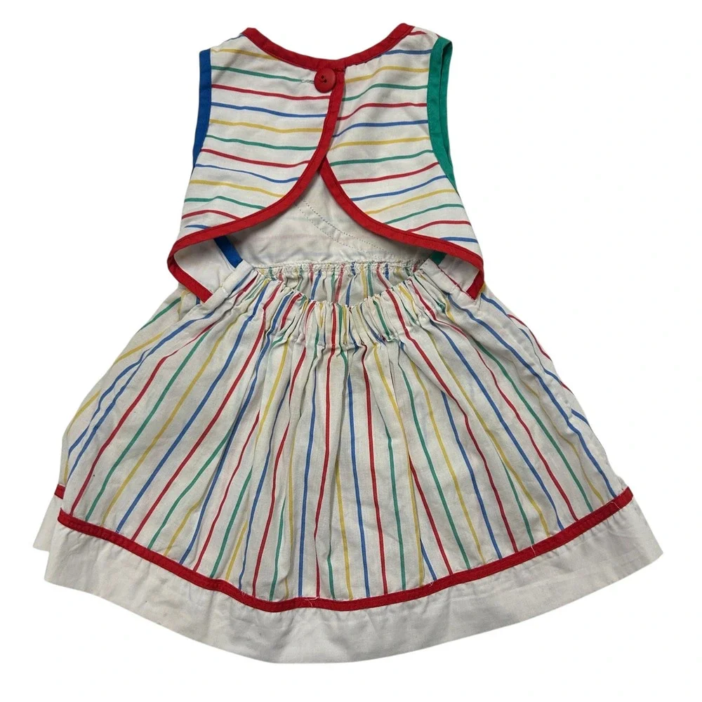 Kidcore Pinwheel Rainbow Stripe Open Back Sun Dress 4T Multicolor Retro Vintage